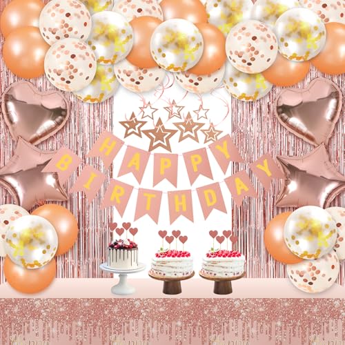 Rose und Gold Party Dekorationen, Rose und Gold Luftballons Geburtstag Dekorationen, Happy Birthday Banner Golden Fransen Vorhang Tischdecke Hängende Wirbel Herz Stern Folie Konfetti Luftballons Rose und Gold Party Dekorationen, Rose und Gold Luftballons Geburtstag Dekorationen, Happy Birthday Banner Golden Fransen Vorhang Tischdecke Hängende Wirbel Herz Stern Folie Konfetti Luftballons von Giyofom