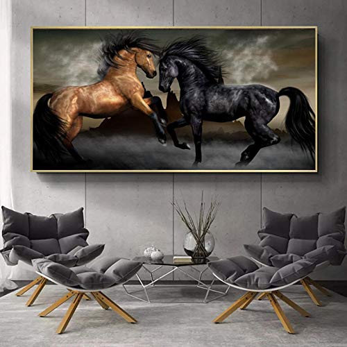 Giyuco Zwei Pferde Diamond Painting Set 5D Diamant Painting Bilder Groß DIY Diamant Malerei Vollbohrer Kit Cross Stickerei Malerei Kits für Home Wall Décor Round Drill 100x50cm von Giyuco