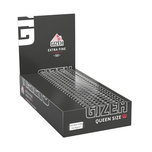 GIZEH BLACK Queen Size Slim Blättchen zum Selbstdrehen - Packung mit Magnetverschluss, recyclebar - 25er Pack á 50 Premium Rolling Paper (14 g/m²) von Gizeh