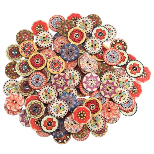Gjinxi 100 Stück Bunte Holzknöpf, 20 mm Rund Knöpfe Retro Harz Holzknöpfe Vintage Knöpfe zum Basteln für Nähen DIY Handwerk Dekorationen von Gjinxi