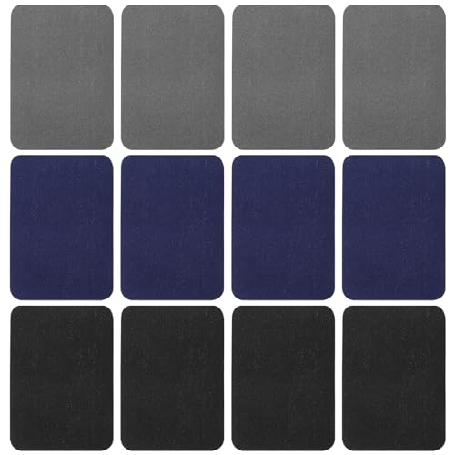 Gjinxi 12 Stück Flicken zum Aufbügeln, Reparatur Patches Selbstklebende Bügelflicken Aufbügelflicken für Jeans Kleidung T-Shirt DIY Rucksack Hut Lochreparatur und Dekoration(Schwarz, Blau, Grau) von Gjinxi