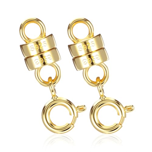 Gjinxi 2 Stück 925 Sterling Schmuck Verschluss, Magnetverschluss Verlängerungskette Magnet Schmuck-Verschlüsse Silber Kettenverschluss mit Karabinerverschluss für DIY Armband Halskette (Gold) von Gjinxi