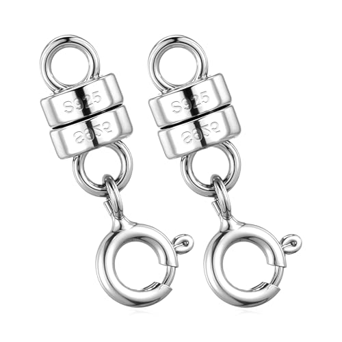 Gjinxi 2 Stück 925 Sterling Schmuck Verschluss, Magnetverschluss Verlängerungskette Magnet Schmuck-Verschlüsse Silber Kettenverschluss mit Karabinerverschluss für DIY Armband Halskette von Gjinxi