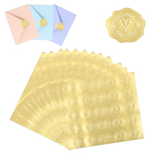 Gjinxi 300pcs Gold Embossed Wax Seal, Self-Adhesive Heart Envelope Looking Stickers Labels for Wedding Party Invitations Valentine's Day Greeting Cards Supplies Packing Gift Wraps and Crafts von Gjinxi