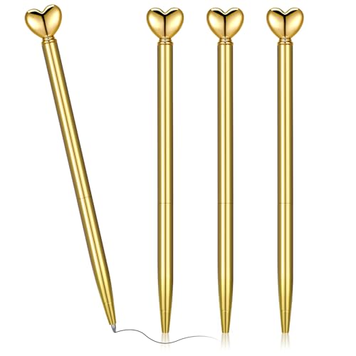 Gjinxi 4 Stück Herzförmige Kugelschreiber, Einziehbarer Metallstift Dekorative Kugelschreiber im Großpack mit 1,0 mm schwarzer Tinte, Süße Stifte für Büro Lehrer Frauen Hochzeit Brautparty Babyparty von Gjinxi