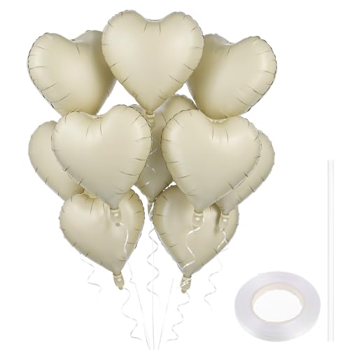 Gjinxi Cremeweiße Herzballons, 45,7 cm, beigefarbene Folienballons für Valentinstag, Helium, Liebesballon für Hochzeit, Geburtstag, Babyparty, Brautparty, Junggesellinnenabschied, Gastgeschenke von Gjinxi