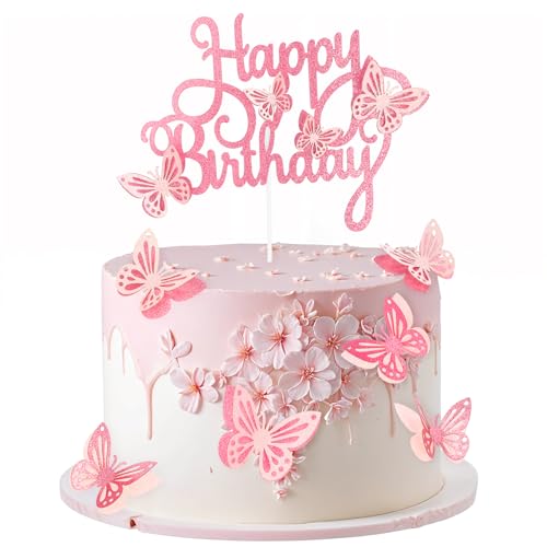 Gjinxi Happy Birthday Tortenaufsatz, 3D-Glitzer, Schmetterling, Kuchendekorationen, rosa Schmetterling, Geburtstagsdekorationen, Happy Birthday Party, Kuchendekorationen, Zubehör für Hochzeitstag, Gjinxi Happy Birthday Tortenaufsatz, 3D-Glitzer, Schmetterling, Kuchendekorationen, rosa Schmetterling, Geburtstagsdekorationen, Happy Birthday Party, Kuchendekorationen, Zubehör für Hochzeitstag, von Gjinxi