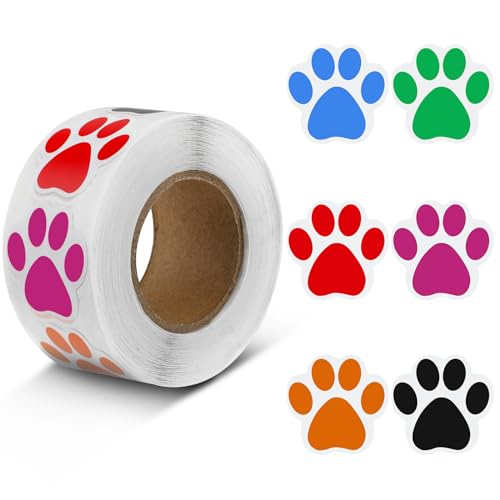 Gjinxi Hunde Pfoten Druck Aufkleber, 500 Stück/1 Rolle Bunte Bärentatze Etiketten, bunte Etiketten, Tieraufkleber, selbstklebende Welpen-Pfotenabdruck-Aufkleber für Geschenke, Versand, Zwinger Gjinxi Hunde Pfoten Druck Aufkleber, 500 Stück/1 Rolle Bunte Bärentatze Etiketten, bunte Etiketten, Tieraufkleber, selbstklebende Welpen-Pfotenabdruck-Aufkleber für Geschenke, Versand, Zwinger von Gjinxi
