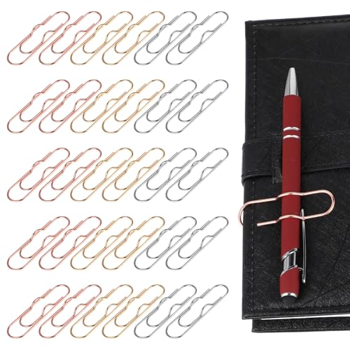 Gjinxi Stift-Clips aus Metall, 30 Stück, Edelstahl, Stifthalter-Clips für Notizbücher, Tagebücher, Papiere, Klemmbrett, Reise-Notizbuch, Zubehör, Gold, Silber, Roségold, 7,9 x 1,9 cm von Gjinxi