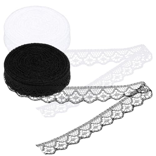 Spitzenband im Vintage-Stil, gehäkelte Baumwollspitze, Häkelspitzen, Rand, Häkelspitzen, Band für Weihnachtspaket, DIY, Nähen, Hochzeit, Brautkleid, Kostüm, Basteln und Nähen (weiß, schwarz), 60 Meter von Gjinxi