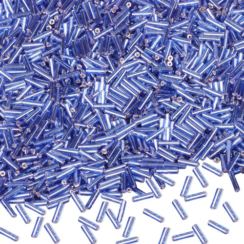 4000 Stück Röhrenperlen 2x7mm für Armbänder, Lange Glasperlen Blau Tube Gerade Röhrchen Bastelperlen Kleine für DIY Halskette Ohrring Handwerk von Gkelaly