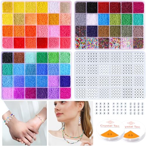 Gkelaly 2mm Perlen für Armbänder, 37000 Stück 11/0 Bunte Rocailles Perlen Set Armbänder Selber Machen mit A-Z Buchstabenperlen für Schmuckherstellung DIY Halsketten Handwerk Gkelaly 2mm Perlen für Armbänder, 37000 Stück 11/0 Bunte Rocailles Perlen Set Armbänder Selber Machen mit A-Z Buchstabenperlen für Schmuckherstellung DIY Halsketten Handwerk von Gkelaly