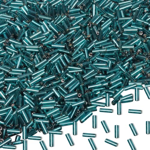 4000 Stück Röhrenperlen 2x7mm Rocailles Perlen für Armbänder, Lange Glasperlen Teal Tube Perlen Gerade Röhrchen Perlen Bastelperlen Kleine Perlen für DIY Halskette Ohrring Handwerk von Gkelaly