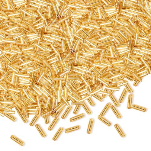 4000 Stück Röhrenperlen 2x7mm Rocailles Perlen für Armbänder, Lange Glasperlen Gold Tube Perlen Gerade Röhrchen Perlen Bastelperlen Kleine Perlen für DIY Halskette Ohrring Handwerk von Gkelaly