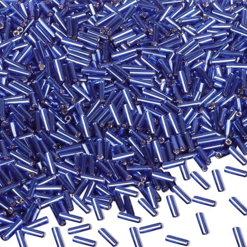 Gkelaly 4000 Stück Röhrenperlen 2x7mm, Zylinderförmig, Glas, Craftbeads, Beads, Röhrenperlen, Dunkelblau, DIY-Projekte von Gkelaly