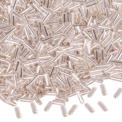 4000 Stück Röhrenperlen 2x7mm Rocailles Perlen für Armbänder, Lange Glasperlen Silber Tube Perlen Gerade Röhrchen Perlen Bastelperlen Kleine Perlen für DIY Halskette Ohrring Handwerk von Gkelaly