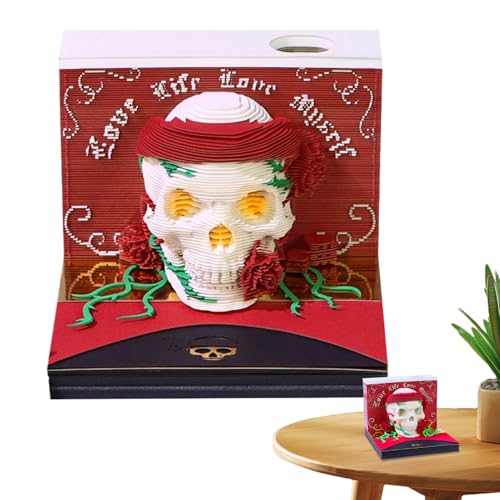 GkgWuxf 3D Kalender 2026 | 3D Papier Schnitzkunst Notizblock Abreißbar Halloween Totenkopf Kalender,Halloween Tischdekoration für Markierte Feiertage Erinnerungen Termine von GkgWuxf