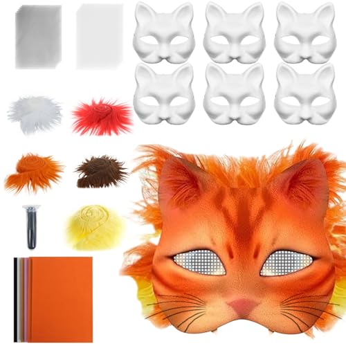 GkgWuxf Katzenmasken-Grundform | Unbedruckte Tiermasken Zum Verkleiden,Bastelset Mit Netzstoff Und Samtstoff-Zubehör Für Karneval Cosplay Party Maskerade von GkgWuxf