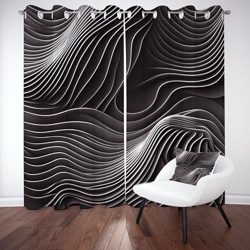 Gklnmcx Abstrakte Wellen Vorhang Für Kinderzimmer, Gestreift Geometrie Verdunklungsvorhang 2er Set, Modern Chic Nordic Gardinen Ösen, Wohnzimmer Schlafzimmer, Blackout Vorhange, 137 x 132, 2er Set Gklnmcx Abstrakte Wellen Vorhang Für Kinderzimmer, Gestreift Geometrie Verdunklungsvorhang 2er Set, Modern Chic Nordic Gardinen Ösen, Wohnzimmer Schlafzimmer, Blackout Vorhange, 137 x 132, 2er Set von Gklnmcx
