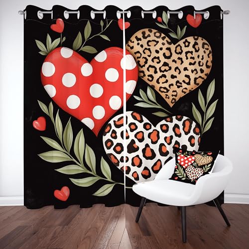 Gklnmcx Blätter Liebe Herz Vorhang Für Kinderzimmer, Leopard Tupfen Verdunklungsvorhang 2er Set, Rustikal Landhaus Gardinen Ösen, Wohnzimmer Schlafzimmer, Blackout Vorhange, 137 x 132, 2er Set Gklnmcx Blätter Liebe Herz Vorhang Für Kinderzimmer, Leopard Tupfen Verdunklungsvorhang 2er Set, Rustikal Landhaus Gardinen Ösen, Wohnzimmer Schlafzimmer, Blackout Vorhange, 137 x 132, 2er Set von Gklnmcx