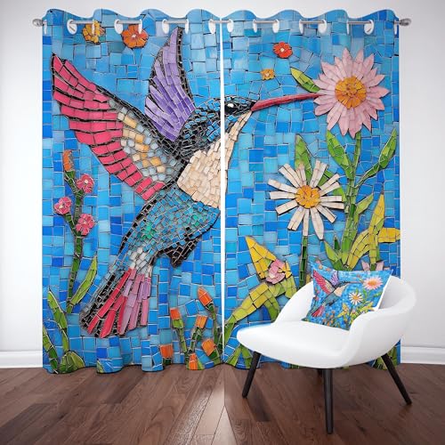 Gklnmcx Blau Kolibri Vorhang Ösen,2er Set 137 x 117, Floral Fliesen Collage Gardinen Verdunkelungsvorhang, Vögel Tiermotiv Vorhange Thermovorhang Kälteschutz, Für Kinderzimmer Gklnmcx Blau Kolibri Vorhang Ösen,2er Set 137 x 117, Floral Fliesen Collage Gardinen Verdunkelungsvorhang, Vögel Tiermotiv Vorhange Thermovorhang Kälteschutz, Für Kinderzimmer von Gklnmcx
