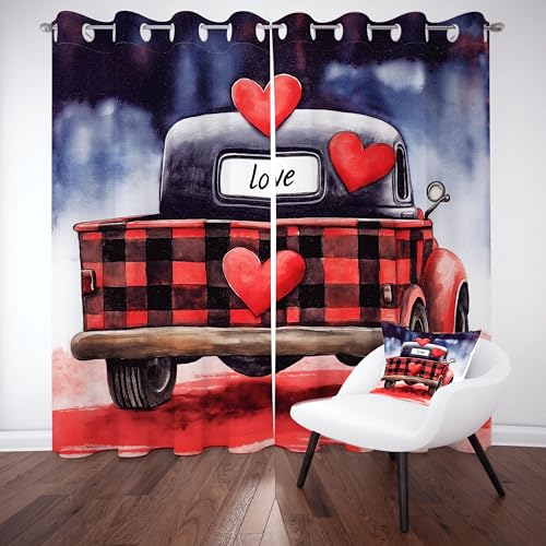 Gklnmcx Buffalo Plaid Vorhang Für Kinderzimmer, Truck Liebe Herz Verdunklungsvorhang 2er Set, Aquarell Kariert Gardinen Ösen, Wohnzimmer Schlafzimmer, Blackout Vorhange, 137 x 132, 2er Set Gklnmcx Buffalo Plaid Vorhang Für Kinderzimmer, Truck Liebe Herz Verdunklungsvorhang 2er Set, Aquarell Kariert Gardinen Ösen, Wohnzimmer Schlafzimmer, Blackout Vorhange, 137 x 132, 2er Set von Gklnmcx