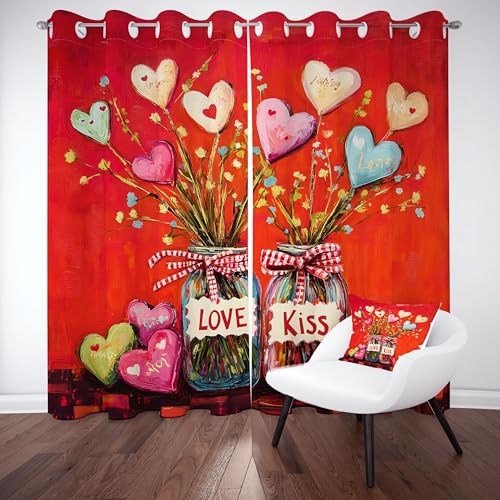 Gklnmcx Bunt Herzmotiv Vorhang Ösen,2er Set 137 x 117, Blätter Liebe Herz Gardinen Verdunkelungsvorhang, Handzeichnung Ölgemälde Vorhange Thermovorhang Kälteschutz, Für Kinderzimmer Gklnmcx Bunt Herzmotiv Vorhang Ösen,2er Set 137 x 117, Blätter Liebe Herz Gardinen Verdunkelungsvorhang, Handzeichnung Ölgemälde Vorhange Thermovorhang Kälteschutz, Für Kinderzimmer von Gklnmcx