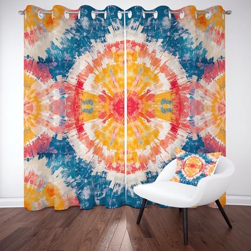 Gklnmcx Bunt Tie Dye Vorhang Für Kinderzimmer, Abstrakte Aquarell Verdunklungsvorhang 2er Set, Boho Vintage Gardinen Ösen, Wohnzimmer Schlafzimmer, Blackout Vorhange, 137 x 132, 2er Set Gklnmcx Bunt Tie Dye Vorhang Für Kinderzimmer, Abstrakte Aquarell Verdunklungsvorhang 2er Set, Boho Vintage Gardinen Ösen, Wohnzimmer Schlafzimmer, Blackout Vorhange, 137 x 132, 2er Set von Gklnmcx