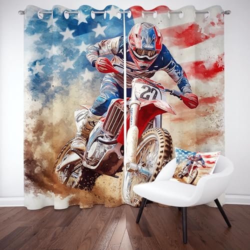 Gklnmcx Flagge Patriotisch Vorhang Für Kinderzimmer, Coole Motocross Verdunklungsvorhang 2er Set, Motorrad Reiter Gardinen Ösen, Wohnzimmer Schlafzimmer, Blackout Vorhange, 137 x 132, 2er Set Gklnmcx Flagge Patriotisch Vorhang Für Kinderzimmer, Coole Motocross Verdunklungsvorhang 2er Set, Motorrad Reiter Gardinen Ösen, Wohnzimmer Schlafzimmer, Blackout Vorhange, 137 x 132, 2er Set von Gklnmcx