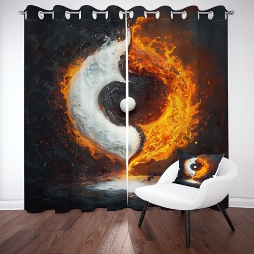 Gklnmcx Flamme Yin Yang Vorhang Ösen,2er Set 137 x 117, Kreative Geometrie Gardinen Verdunkelungsvorhang, Oriental Vintage Vorhange Thermovorhang Kälteschutz, Für Kinderzimmer Gklnmcx Flamme Yin Yang Vorhang Ösen,2er Set 137 x 117, Kreative Geometrie Gardinen Verdunkelungsvorhang, Oriental Vintage Vorhange Thermovorhang Kälteschutz, Für Kinderzimmer von Gklnmcx