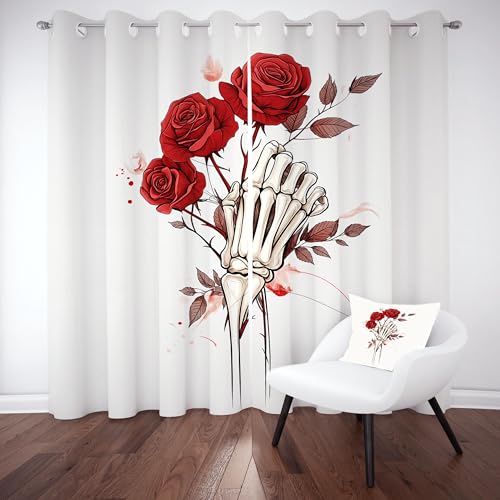 Gklnmcx Floral Schädel Vorhang Ösen,2er Set 137 x 117, Romantisch Rose Skelett Gardinen Verdunkelungsvorhang, Modern Minimalist Vorhange Thermovorhang Kälteschutz, Für Kinderzimmer Gklnmcx Floral Schädel Vorhang Ösen,2er Set 137 x 117, Romantisch Rose Skelett Gardinen Verdunkelungsvorhang, Modern Minimalist Vorhange Thermovorhang Kälteschutz, Für Kinderzimmer von Gklnmcx