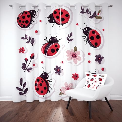 Gklnmcx Karikatur Marienkäfer Vorhang 175 x 140, Floral Blätter Insekt Vorhange, Niedlich Cartoon Gardinen, 2er Set Verdunklungsvorhang Kälteschutz Thermogardine Blickdicht Curtain Ösen Gklnmcx Karikatur Marienkäfer Vorhang 175 x 140, Floral Blätter Insekt Vorhange, Niedlich Cartoon Gardinen, 2er Set Verdunklungsvorhang Kälteschutz Thermogardine Blickdicht Curtain Ösen von Gklnmcx