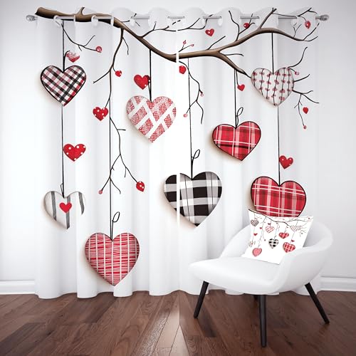 Gklnmcx Liebe Herz Kariert Vorhang Ösen,2er Set 137 x 117, Romantisch Rustikal Gardinen Verdunkelungsvorhang, Valentinstag Deko Vorhange Thermovorhang Kälteschutz, Für Kinderzimmer Gklnmcx Liebe Herz Kariert Vorhang Ösen,2er Set 137 x 117, Romantisch Rustikal Gardinen Verdunkelungsvorhang, Valentinstag Deko Vorhange Thermovorhang Kälteschutz, Für Kinderzimmer von Gklnmcx