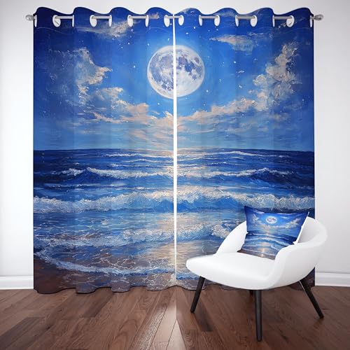 Gklnmcx Ozean Beach Wellen Vorhang Für Kinderzimmer, Sternenhimmel Mond Verdunklungsvorhang 2er Set, Ölgemälde Landschaft Gardinen Ösen, Wohnzimmer Schlafzimmer, Blackout Vorhange, 137 x 132, 2er Set Gklnmcx Ozean Beach Wellen Vorhang Für Kinderzimmer, Sternenhimmel Mond Verdunklungsvorhang 2er Set, Ölgemälde Landschaft Gardinen Ösen, Wohnzimmer Schlafzimmer, Blackout Vorhange, 137 x 132, 2er Set von Gklnmcx