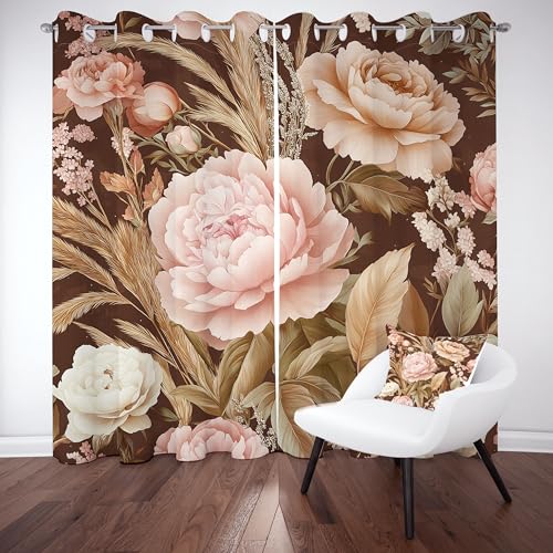 Gklnmcx Pfingstrose Vorhang Für Kinderzimmer, Blätter Pflanzen Floral Verdunklungsvorhang 2er Set, Elegant Vintage Gardinen Ösen, Wohnzimmer Schlafzimmer, Blackout Vorhange, 137 x 132, 2er Set Gklnmcx Pfingstrose Vorhang Für Kinderzimmer, Blätter Pflanzen Floral Verdunklungsvorhang 2er Set, Elegant Vintage Gardinen Ösen, Wohnzimmer Schlafzimmer, Blackout Vorhange, 137 x 132, 2er Set von Gklnmcx