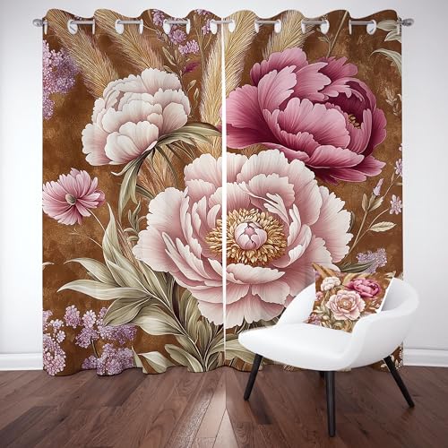 Gklnmcx Pfingstrose Vorhang Für Kinderzimmer, Vintage Floral Verdunklungsvorhang 2er Set, Französische Landhaus Gardinen Ösen, Wohnzimmer Schlafzimmer, Blackout Vorhange, 137 x 132, 2er Set Gklnmcx Pfingstrose Vorhang Für Kinderzimmer, Vintage Floral Verdunklungsvorhang 2er Set, Französische Landhaus Gardinen Ösen, Wohnzimmer Schlafzimmer, Blackout Vorhange, 137 x 132, 2er Set von Gklnmcx