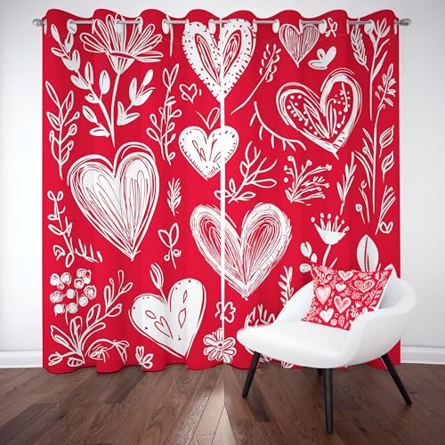 Gklnmcx Romantisch Herzmotiv Vorhang Ösen,2er Set 137 x 117, Liebe Herz Blätter Gardinen Verdunkelungsvorhang, Handzeichnung Vorhange Thermovorhang Kälteschutz, Für Kinderzimmer Gklnmcx Romantisch Herzmotiv Vorhang Ösen,2er Set 137 x 117, Liebe Herz Blätter Gardinen Verdunkelungsvorhang, Handzeichnung Vorhange Thermovorhang Kälteschutz, Für Kinderzimmer von Gklnmcx