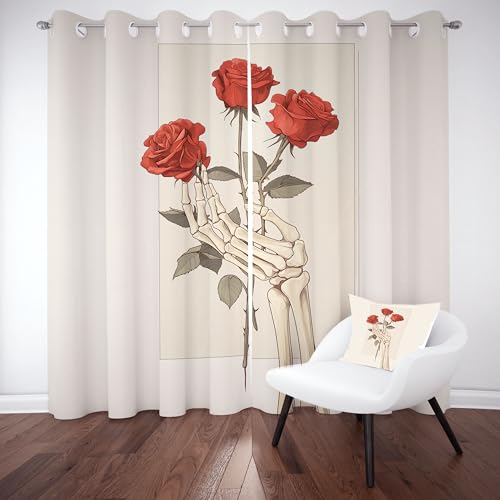 Gklnmcx Romantisch Rote Rose Vorhang Für Kinderzimmer, Schädel Floral Verdunklungsvorhang 2er Set, Minimalist Modern Gardinen Ösen, Wohnzimmer Schlafzimmer, Blackout Vorhange, 137 x 132, 2er Set Gklnmcx Romantisch Rote Rose Vorhang Für Kinderzimmer, Schädel Floral Verdunklungsvorhang 2er Set, Minimalist Modern Gardinen Ösen, Wohnzimmer Schlafzimmer, Blackout Vorhange, 137 x 132, 2er Set von Gklnmcx