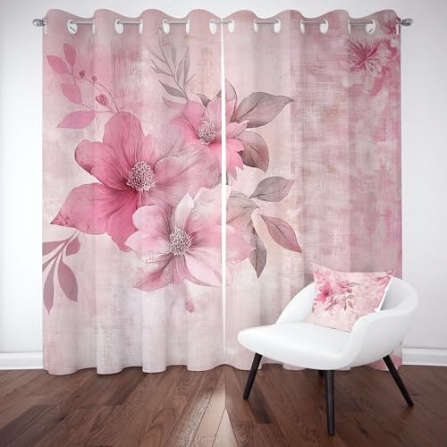 Gklnmcx Rosa Floral Vorhang Für Kinderzimmer, Retro Blumen Verdunklungsvorhang 2er Set, Vintage Chinesische Oriental Gardinen Ösen, Wohnzimmer Schlafzimmer, Blackout Vorhange, 137 x 132, 2er Set Gklnmcx Rosa Floral Vorhang Für Kinderzimmer, Retro Blumen Verdunklungsvorhang 2er Set, Vintage Chinesische Oriental Gardinen Ösen, Wohnzimmer Schlafzimmer, Blackout Vorhange, 137 x 132, 2er Set von Gklnmcx