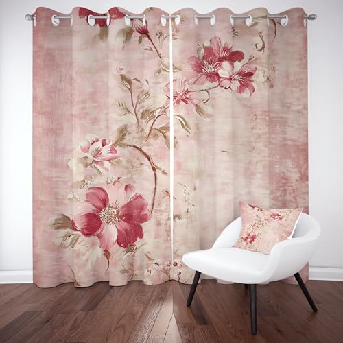 Gklnmcx Rosa Romantisch Floral Vorhang Für Kinderzimmer, Vintage Blumen Verdunklungsvorhang 2er Set, Chinesische Oriental Gardinen Ösen, Wohnzimmer Schlafzimmer, Blackout Vorhange, 137 x 132, 2er Set Gklnmcx Rosa Romantisch Floral Vorhang Für Kinderzimmer, Vintage Blumen Verdunklungsvorhang 2er Set, Chinesische Oriental Gardinen Ösen, Wohnzimmer Schlafzimmer, Blackout Vorhange, 137 x 132, 2er Set von Gklnmcx