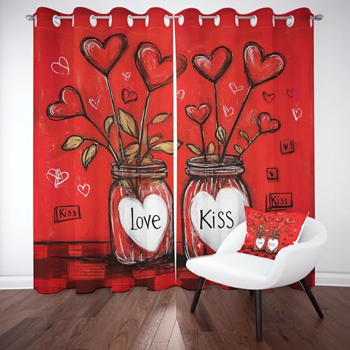 Gklnmcx Rot Liebe Herz Vorhang Für Kinderzimmer, Ölgemälde Herzmotiv Verdunklungsvorhang 2er Set, Floral Blätter Gardinen Ösen, Wohnzimmer Schlafzimmer, Blackout Vorhange, 137 x 132, 2er Set Gklnmcx Rot Liebe Herz Vorhang Für Kinderzimmer, Ölgemälde Herzmotiv Verdunklungsvorhang 2er Set, Floral Blätter Gardinen Ösen, Wohnzimmer Schlafzimmer, Blackout Vorhange, 137 x 132, 2er Set von Gklnmcx