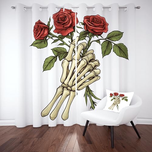 Gklnmcx Rote Rose Skelett Vorhang Für Kinderzimmer, Floral Totenkopf Verdunklungsvorhang 2er Set, Gothic Minimalist Gardinen Ösen, Wohnzimmer Schlafzimmer, Blackout Vorhange, 137 x 132, 2er Set Gklnmcx Rote Rose Skelett Vorhang Für Kinderzimmer, Floral Totenkopf Verdunklungsvorhang 2er Set, Gothic Minimalist Gardinen Ösen, Wohnzimmer Schlafzimmer, Blackout Vorhange, 137 x 132, 2er Set von Gklnmcx