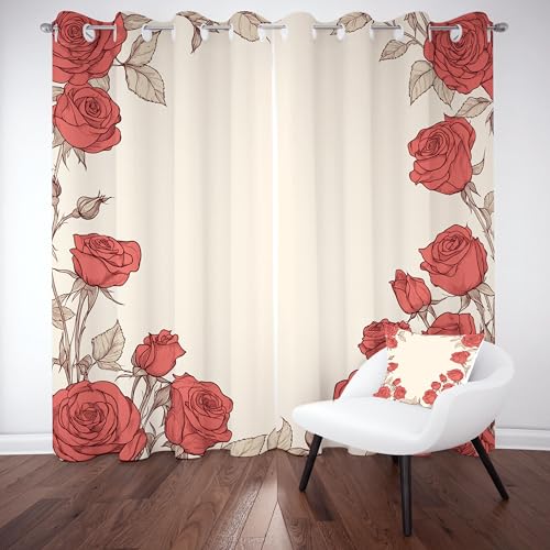 Gklnmcx Rote Rose Vorhang Für Kinderzimmer, Romantisch Floral Verdunklungsvorhang 2er Set, Modern Minimalist Gardinen Ösen, Wohnzimmer Schlafzimmer, Blackout Vorhange, 137 x 132, 2er Set Gklnmcx Rote Rose Vorhang Für Kinderzimmer, Romantisch Floral Verdunklungsvorhang 2er Set, Modern Minimalist Gardinen Ösen, Wohnzimmer Schlafzimmer, Blackout Vorhange, 137 x 132, 2er Set von Gklnmcx
