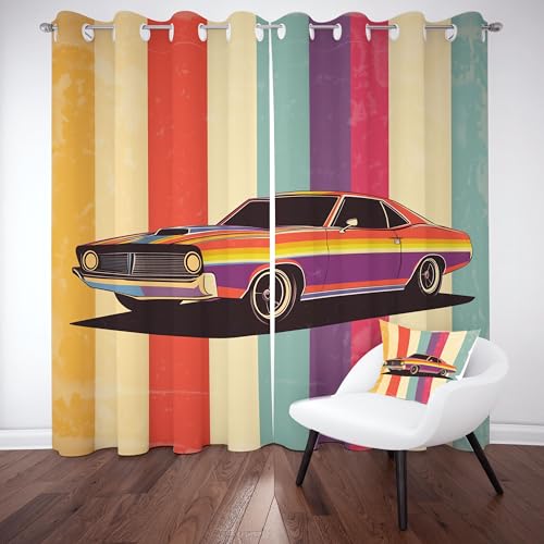 Gklnmcx Vintage Auto Vorhang Für Kinderzimmer, Bunt Gestreift Verdunklungsvorhang 2er Set, Retro Minimalist Gardinen Ösen, Wohnzimmer Schlafzimmer, Blackout Vorhange, 137 x 132, 2er Set Gklnmcx Vintage Auto Vorhang Für Kinderzimmer, Bunt Gestreift Verdunklungsvorhang 2er Set, Retro Minimalist Gardinen Ösen, Wohnzimmer Schlafzimmer, Blackout Vorhange, 137 x 132, 2er Set von Gklnmcx