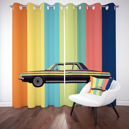 Gklnmcx Vintage Auto Vorhang Ösen,2er Set 137 x 117, Bunt Gestreift Gardinen Verdunkelungsvorhang, Retro Automotiv Vorhange Thermovorhang Kälteschutz, Für Kinderzimmer Gklnmcx Vintage Auto Vorhang Ösen,2er Set 137 x 117, Bunt Gestreift Gardinen Verdunkelungsvorhang, Retro Automotiv Vorhange Thermovorhang Kälteschutz, Für Kinderzimmer von Gklnmcx