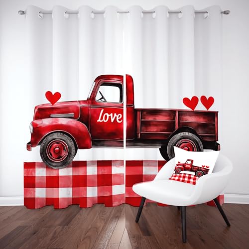 Gklnmcx Vintage Shabby Truck Vorhang Für Kinderzimmer, Liebe Herz Kariert Verdunklungsvorhang 2er Set, Buffalo Plaid Gardinen Ösen, Wohnzimmer Schlafzimmer, Blackout Vorhange, 137 x 132, 2er Set Gklnmcx Vintage Shabby Truck Vorhang Für Kinderzimmer, Liebe Herz Kariert Verdunklungsvorhang 2er Set, Buffalo Plaid Gardinen Ösen, Wohnzimmer Schlafzimmer, Blackout Vorhange, 137 x 132, 2er Set von Gklnmcx