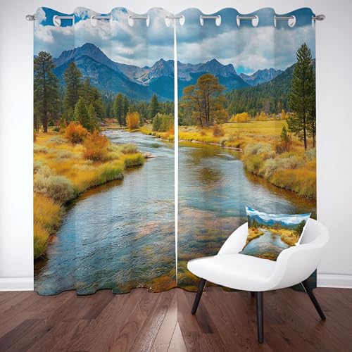 Gklnmcx Wald Berg Landschaft Vorhang Ösen,2er Set 137 x 117, Natur Fluss Strom Gardinen Verdunkelungsvorhang, Bergwald See Vorhange Thermovorhang Kälteschutz, Für Kinderzimmer Gklnmcx Wald Berg Landschaft Vorhang Ösen,2er Set 137 x 117, Natur Fluss Strom Gardinen Verdunkelungsvorhang, Bergwald See Vorhange Thermovorhang Kälteschutz, Für Kinderzimmer von Gklnmcx