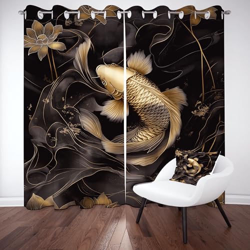 Gold Karpfen Vorhang Für Kinderzimmer, Vintage Lotus Teich Verdunklungsvorhang 2er Set, Oriental Chinesische Floral Gardinen Ösen, Wohnzimmer Schlafzimmer , Blackout Vorhange, 137 x 132, 2er Set Gold Karpfen Vorhang Für Kinderzimmer, Vintage Lotus Teich Verdunklungsvorhang 2er Set, Oriental Chinesische Floral Gardinen Ösen, Wohnzimmer Schlafzimmer , Blackout Vorhange, 137 x 132, 2er Set von Gklnmcx