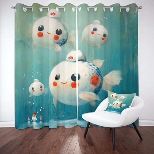 Karikatur Ozean Fisch Vorhang Für Kinderzimmer, Niedlich Meerestier Verdunklungsvorhang 2er Set, Cartoon Meerestier Gardinen Ösen, Wohnzimmer Schlafzimmer , Blackout Vorhange, 137 x 132, 2er Set Karikatur Ozean Fisch Vorhang Für Kinderzimmer, Niedlich Meerestier Verdunklungsvorhang 2er Set, Cartoon Meerestier Gardinen Ösen, Wohnzimmer Schlafzimmer , Blackout Vorhange, 137 x 132, 2er Set von Gklnmcx