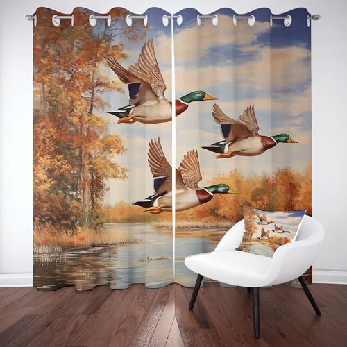 Tier Ente Vorhang Für Kinderzimmer, Herbst Jagd Ländlich Wildente Verdunklungsvorhang 2er Set, Rustikal Landhausstil Gardinen Ösen, Wohnzimmer Schlafzimmer , Blackout Vorhange, 137 x 132, 2er Set Tier Ente Vorhang Für Kinderzimmer, Herbst Jagd Ländlich Wildente Verdunklungsvorhang 2er Set, Rustikal Landhausstil Gardinen Ösen, Wohnzimmer Schlafzimmer , Blackout Vorhange, 137 x 132, 2er Set von Gklnmcx